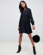 Asos Design Ruched Waist Chuck On Mini Dress - Black