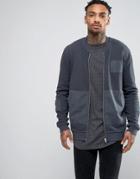 Asos Jersey Bomber Jacket With Woven Patches - Gray
