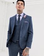 Harry Brown Wedding Wool Blend Slim Fit Summer Tweed Suit Jacket - Blue