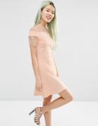 Asos Ponte Skater Dress With Mesh & Lace Insert - Blush
