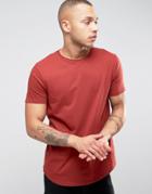 Asos Longline T-shirt With Curved Hem - Red
