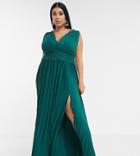 Asos Design Curve Premium Lace Insert Pleated Maxi Dress-green