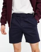 New Look Pleated Chino Shorts In Navy