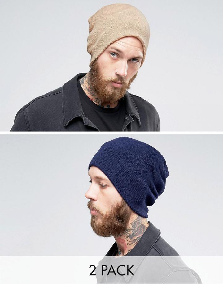 Gregorys 2 Pack Slouchy Beanie Navy/stone - Multi