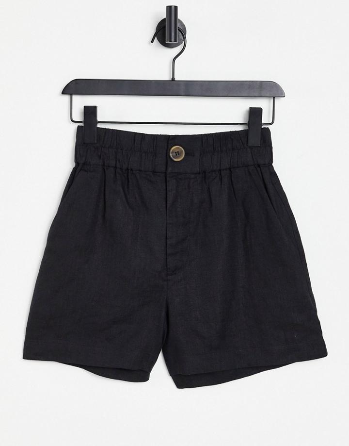 & Other Stories High Waist Tailored Linen Shorts In Black