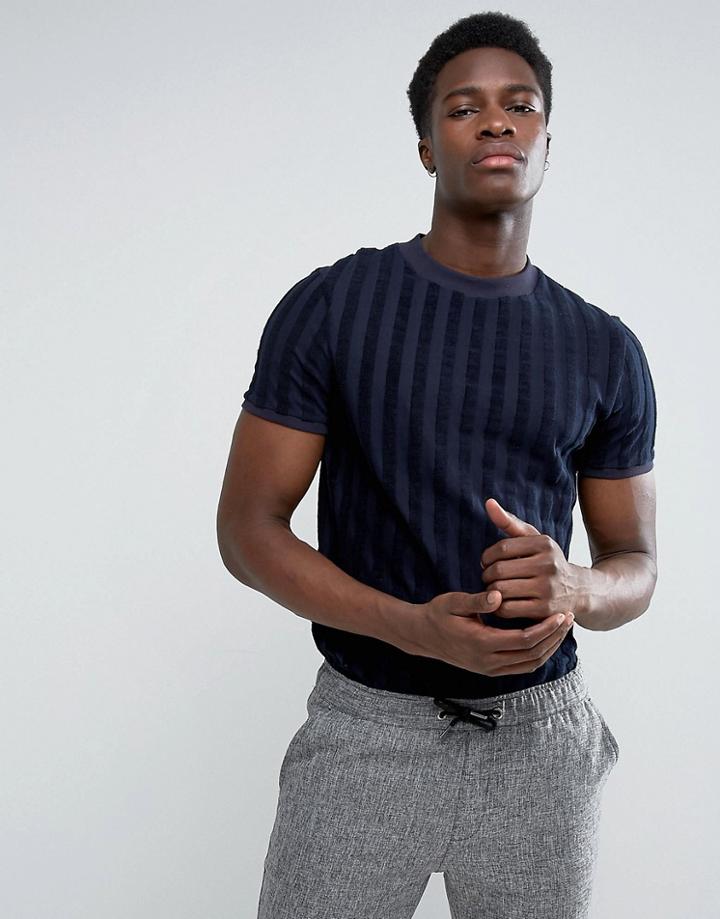 Asos T-shirt In Towelling Rib - Navy