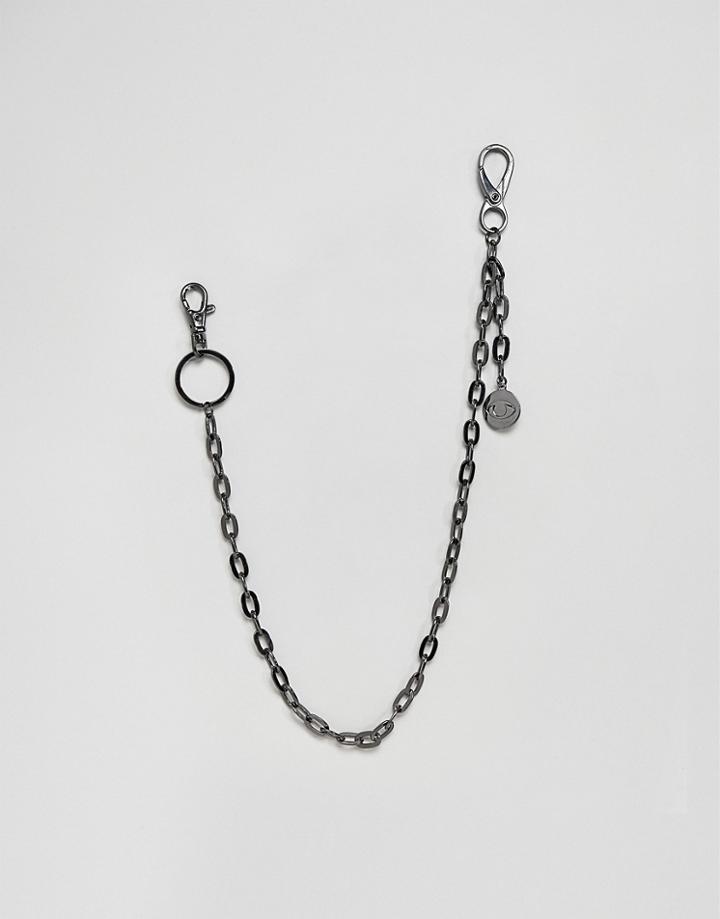 Designb Gunmetal Jean Chain With Medallion Charm - Silver