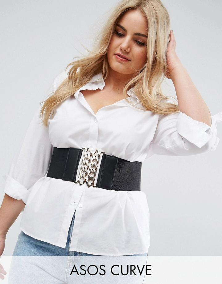Asos Curve Chain Clasp Elastic Wide Waist Belt - Black