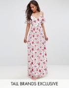 Little Mistress Tall Cold Shoulder All Over Premium Embroidered Maxi Dress - Multi
