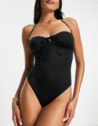 Asyou Keyhole Halter Square Neck Swimsuit-black