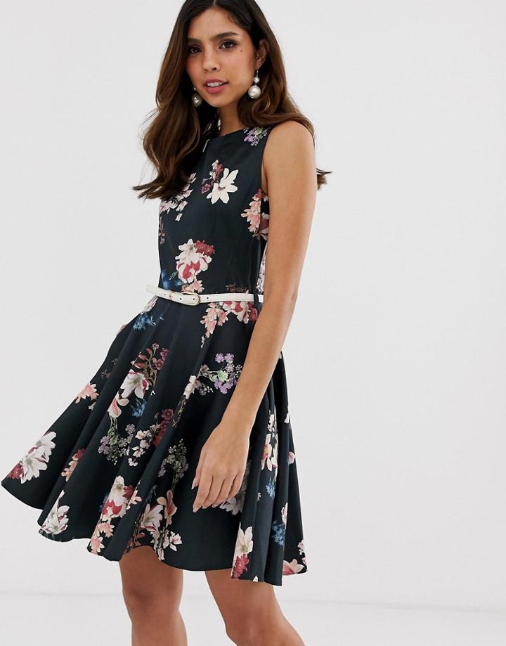 Closet Belted Skater Dress - Black