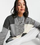 Collusion Unisex Knitted Color Block Sweater In Tonal Gray-multi