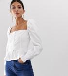 Missguided Tall Square Neck Peplum Top In White - White
