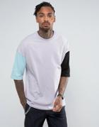 Asos Oversized T-shirt In Heavy Weight Jersey With Mis-match Sleeves - Purple