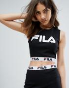 Fila Sleeveless Crop Top With Front Logo And Tape Detail In Rib Co-ord - Black