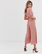 Asos Design Tea Jumpsuit With Ruched Sleeve Detail