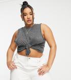 Asos Design Curve Oversized Tank Top In Linen Mix In Charcoal-gray