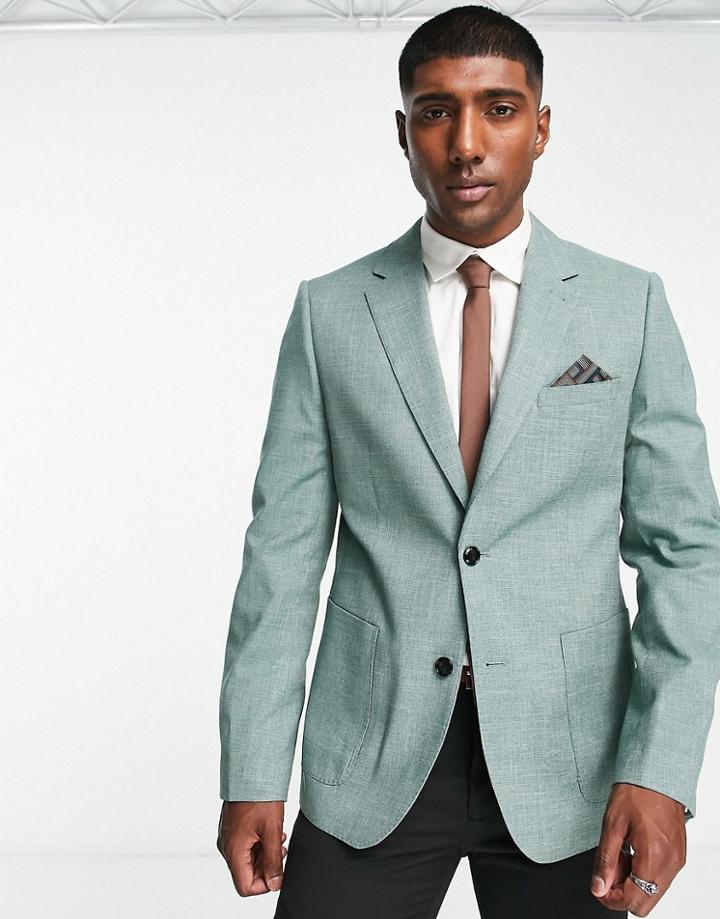 Harry Brown Wide Lapel Single Breasted Linen Blazer-green