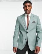 Harry Brown Wide Lapel Single Breasted Linen Blazer-green