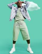 Asos Actual Set Relaxed Longer Length Short With Embroidered Logo In Green
