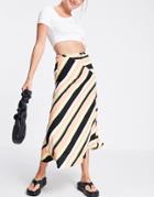 Asos Design Wrap Midi Skirt With D Ring In Stripe Print-multi