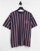 New Look Vertical Striped T-shirt With Us Embroidery In Blue-blues