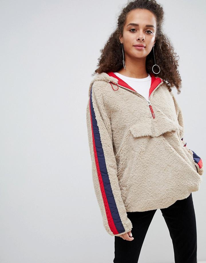 Bershka Faux Fur Hooded Pull On Coat - Black