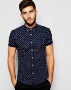 Asos Skinny Shirt With Floral Print In Short Sleeve - Navy