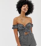 Another Reason Bardot Romper With Cut Out Detail In Gingham - Black