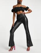 Miss Selfridge Faux Leather Flared Pants In Black