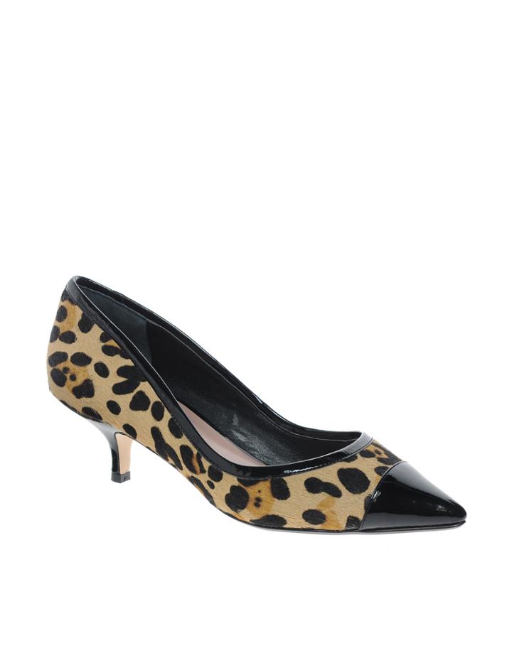 Dune Akon Mid Heel Leopard Court Shoes