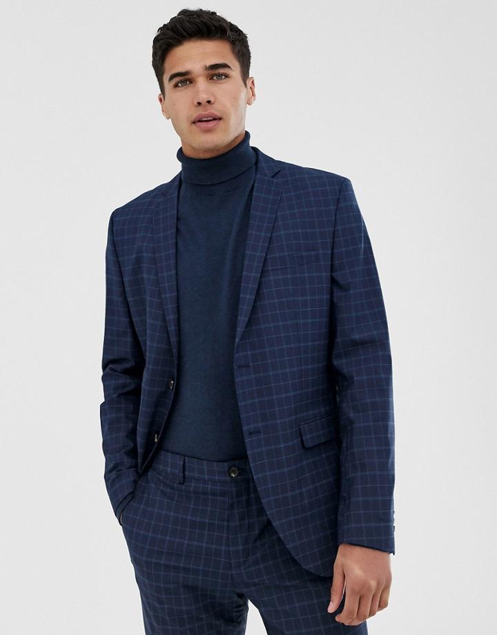 Jack & Jones Premium Skinny Suit Jacket In Blue Check - Blue