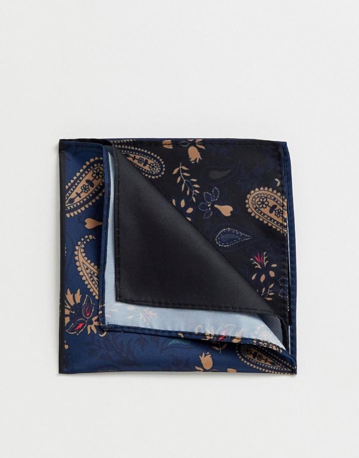 Asos Design 4 Way Pocket Square In Navy Paisley - Multi