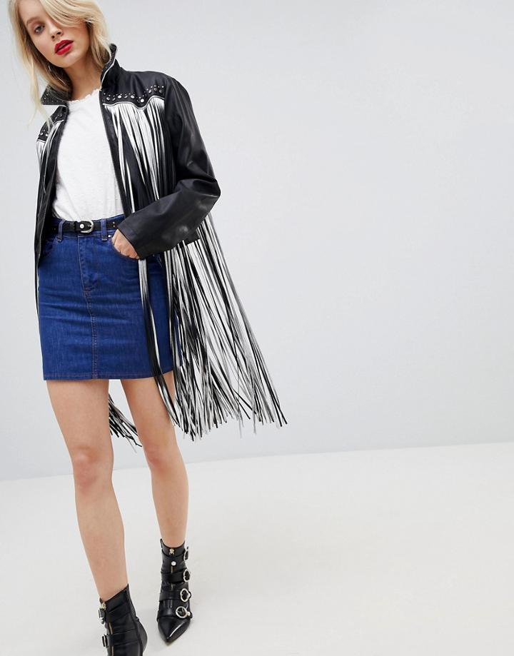 Asos Design Metallic Fringing Pu Jacket - Black