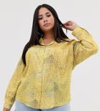 Asos Design Curve Relaxed Satin Long Sleeve Shirt In Crocodile Animal Print - Multi