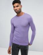 Asos Crew Neck Cotton Sweater In Muscle Fit - Purple