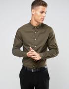Asos Slim Shirt With Stretch In Khaki - Green
