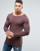 Asos Extreme Muscle Long Sleeve T-shirt With Boat Neck - Red