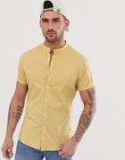 Asos Design Skinny Fit Shirt In Mustard With Grandad Collar-yellow