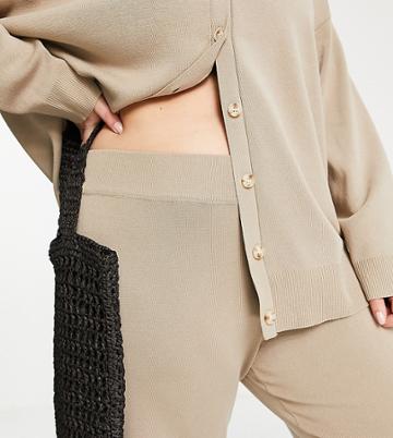Pretty Lavish Curve Knitted Flared Pants In Taupe - Part Of A Set-neutral