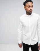 Asos Slim Shirt With Stretch With Grandad Collar In White - White