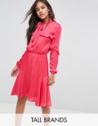Y.a.s Tall Ruffle Detail Midi Dress With Neck Tie - Pink