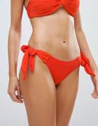 Lost Ink Pleated Textured Tie Side Bikini Bottom - Orange
