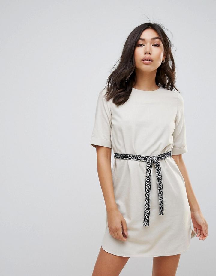 Vero Moda Belted Shift Dress - Cream