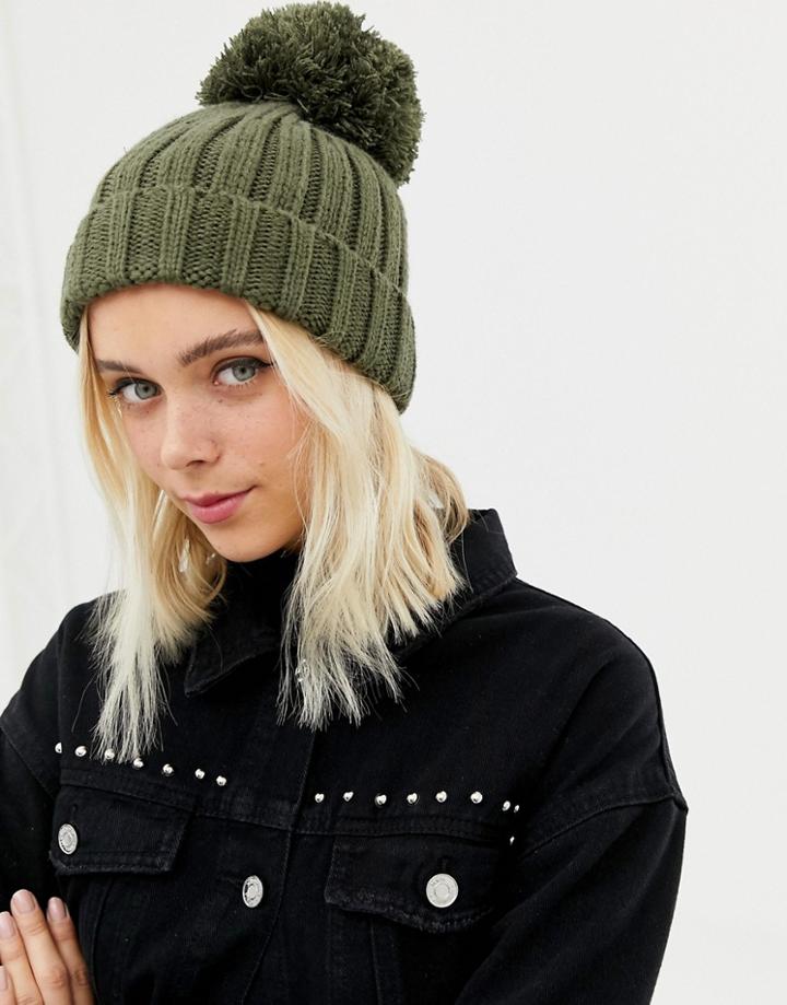 Brave Soul Khaki Pom Pom Hat - Green