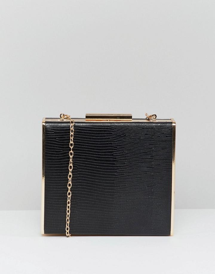 Claudia Canova Box Clutch Bag With Metal Trim Detail And Detachable Chain. - Black