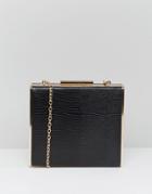 Claudia Canova Box Clutch Bag With Metal Trim Detail And Detachable Chain. - Black