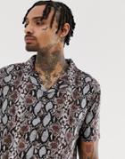 Another Influence Two-piece Snake Print Revere Collar Short Sleeve Shirt - Black