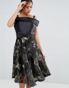 Amy Lynn Bardot Skater Dress With Jacquard Skirt - Black