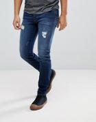 Selected Homme Skinny Jeans With Repairs - Blue